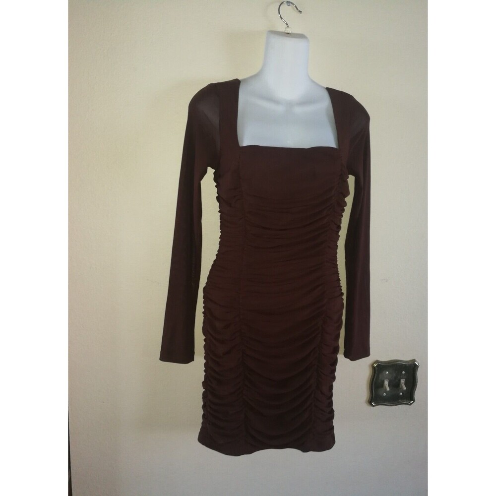 Women' s Nice Windsor Party Draped Brown Dress with Sheer Sleeves Sz M